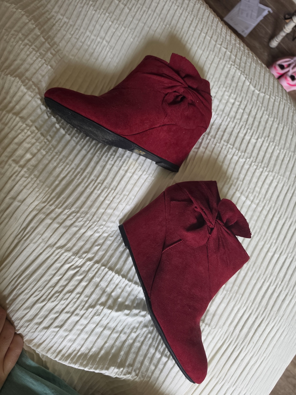CL by Laundry Deep Red Suede Bow Ankle Boots